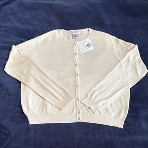 NWT Rena Rowan Essentials Ivory 100% Silk LS Lightweight Cardigan Size L